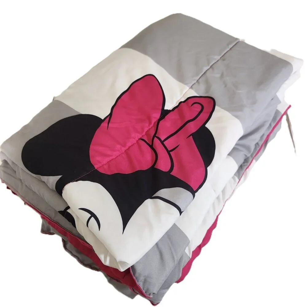 Disney Beloved Minnie Mouse Girls Twin Gray White Reversible Bedding Comforter